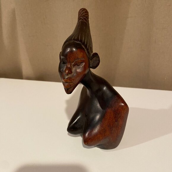 African Woman Carved Ebony Bust 7 Folk Tribal Art Sculpture - Picture 5 of 8